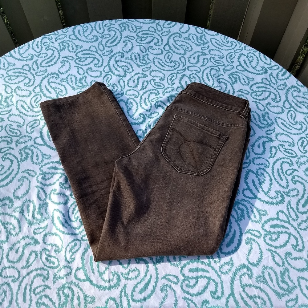 CHICOS PLATINUM DENIM SZ 0.5 Brown Stretch Jeans